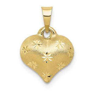 10K Polished and Satin Diamond-cut 3-D Puffed Heart Pendant Small Dainty Charm